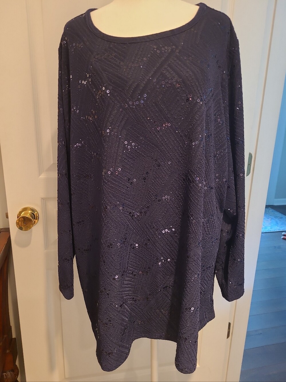 Joan Rivers Red Carpet Navy Sequin Tunic Top ,SZ 2X, Long Sleeves